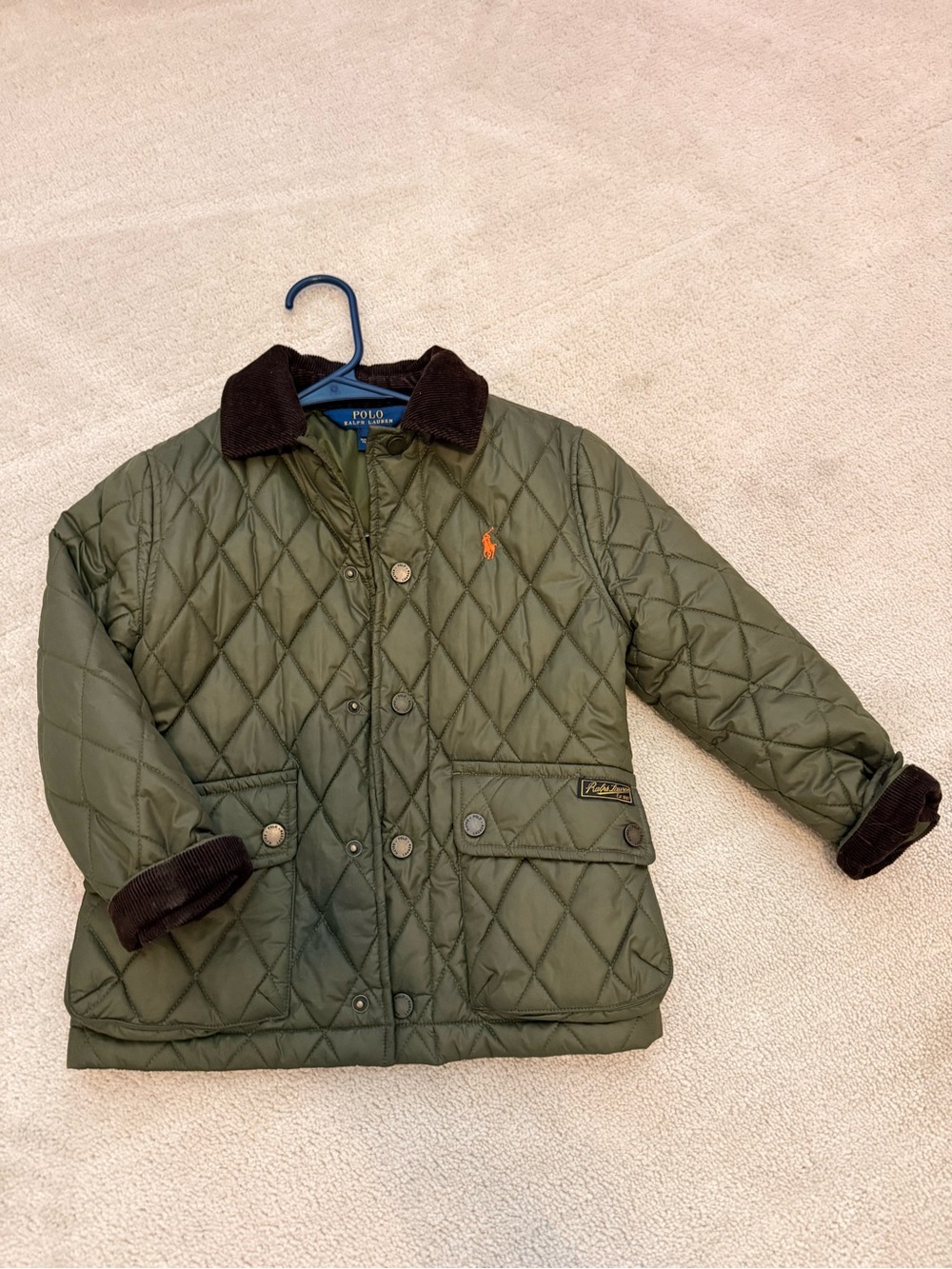 Polo by Ralph Lauren Kids Quilted Puffer Jacket - Olive with Brown Collar - Picture 2 of 2